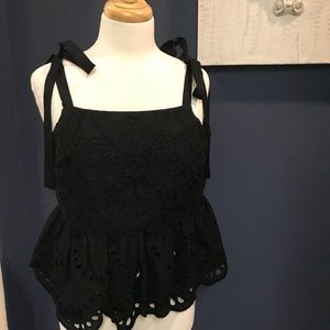 J.crew Black eyelet top with grosgrain ribbons